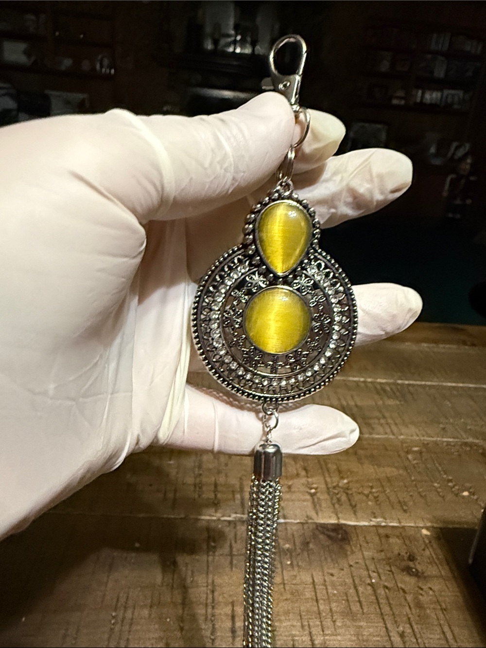 Bohemian Yellow Stone Tassel Pendant for keys or bags